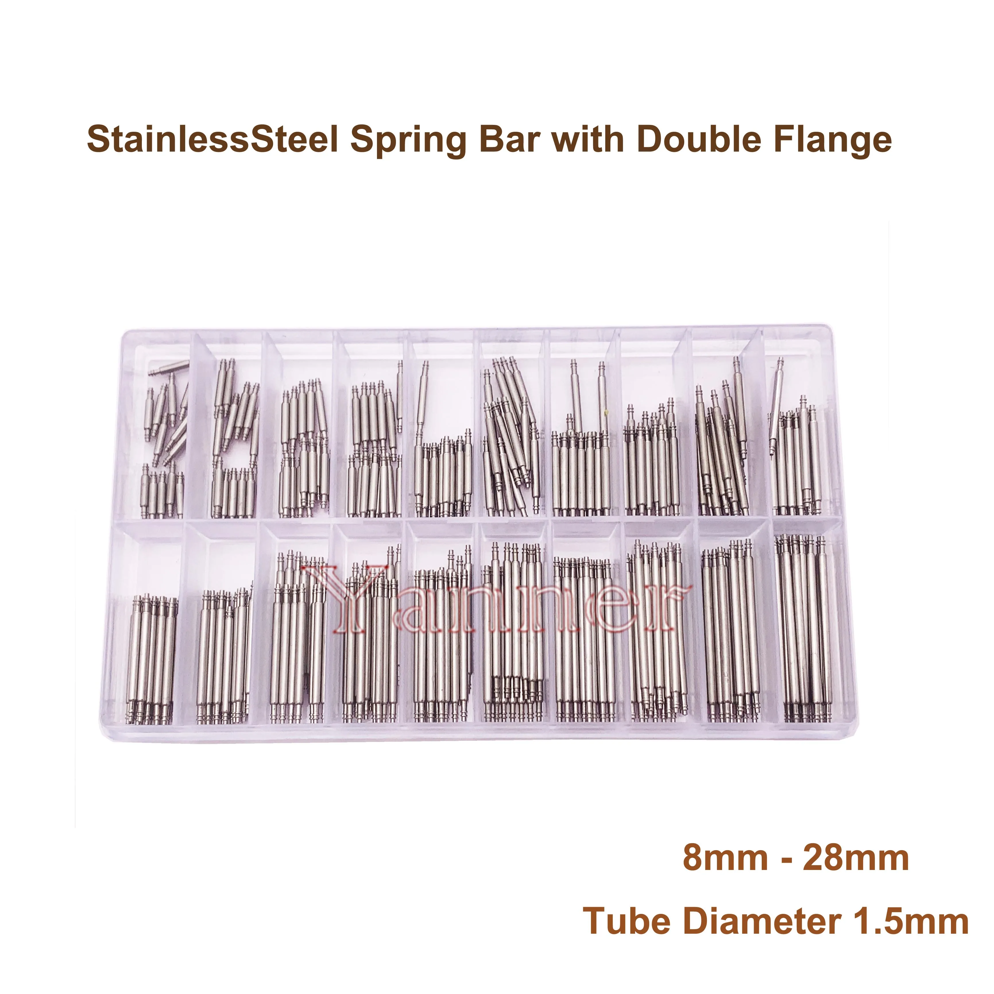 300-Piece Stainless Steel Double Flange Watch Spring Bars, Assorted Sizes 8-28mm, Watch Strap Link Pins Watch Repair Accessories