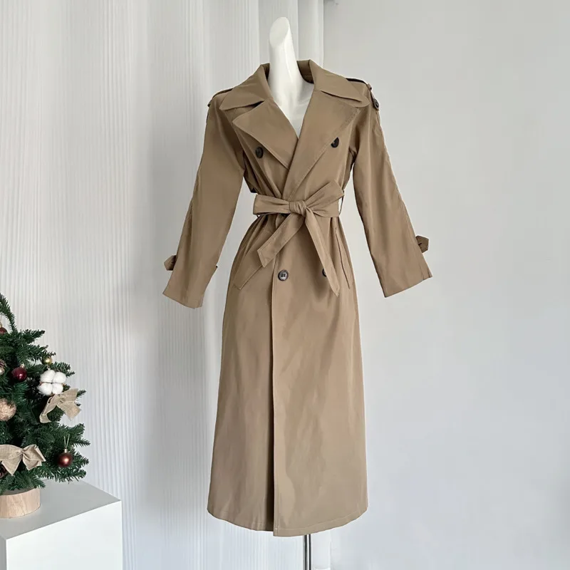 

Trench Coat For Women Autumn Winter Fashion Casual Double Breasted Long Sleeve Ladies Outerwears Belt Women Slim Casaco Feminino