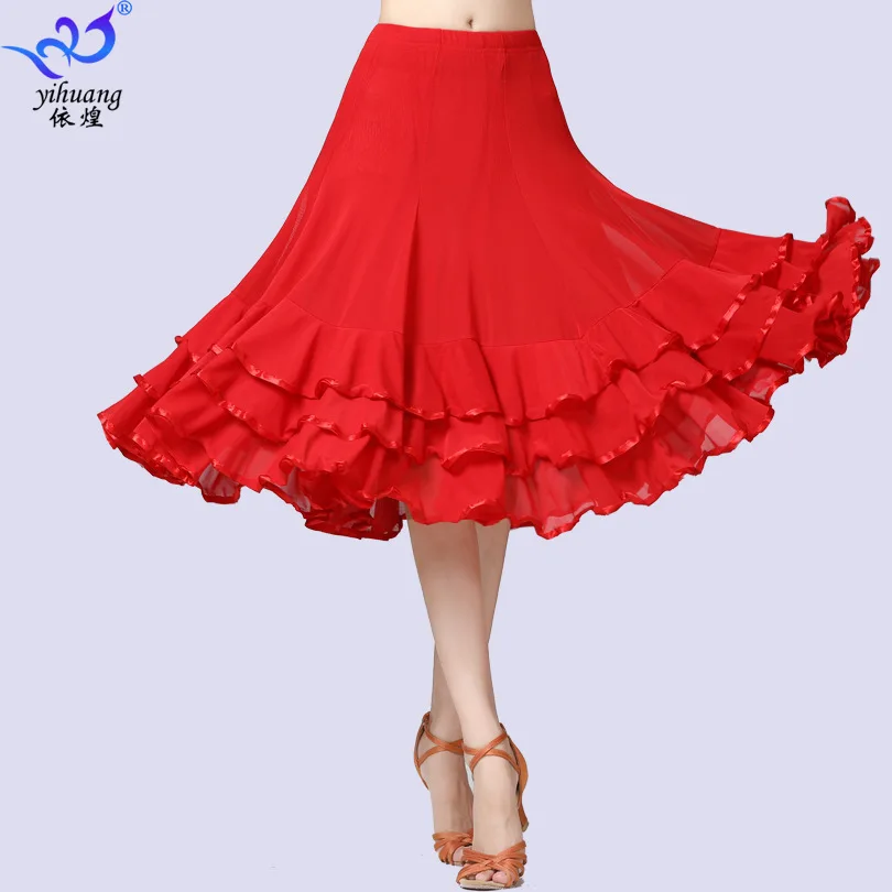 1 pçs/lote mulher sólidos ruffles Saia vestido de Dança de Salão De Baile De Valsa Modernos Tango saia