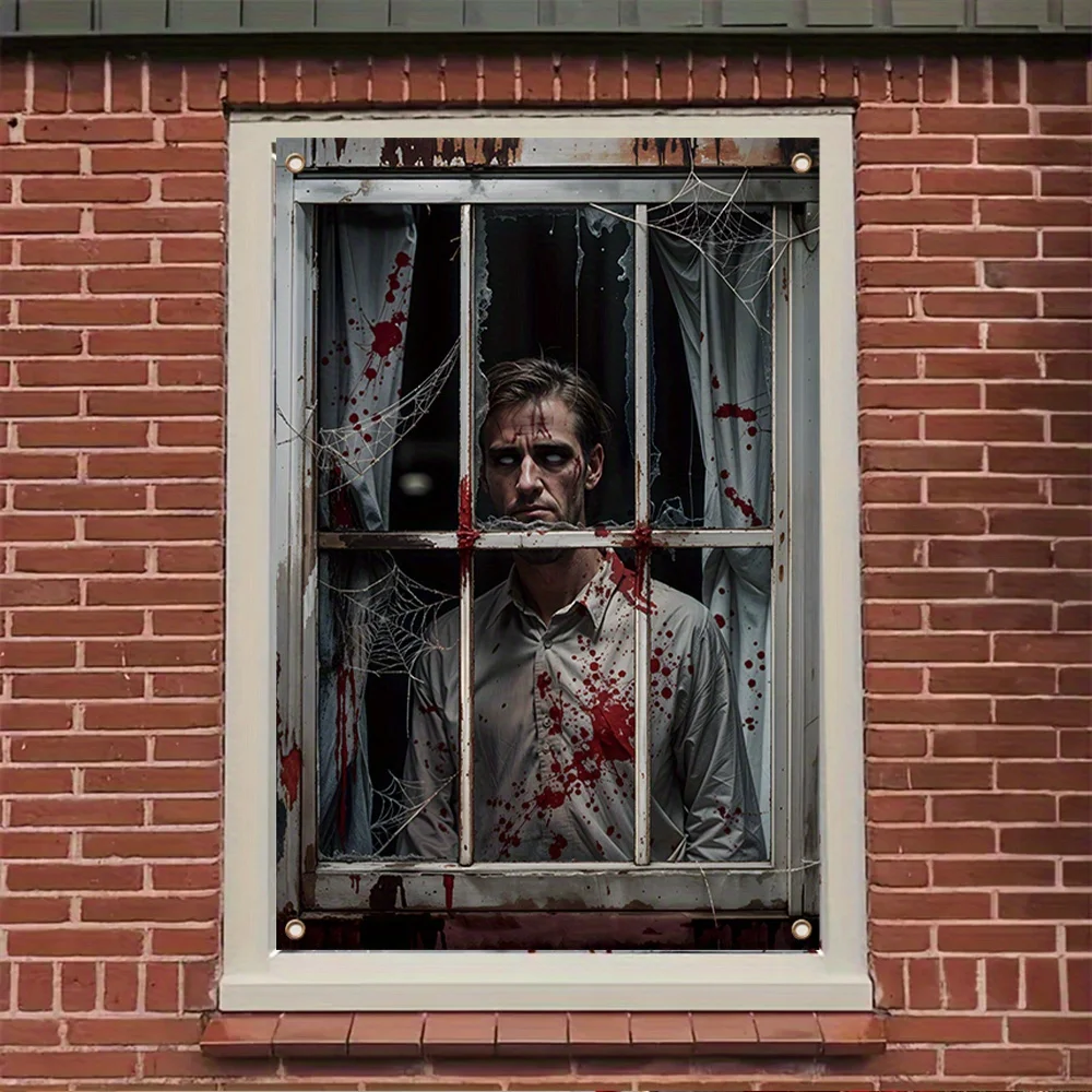 Halloween-themed party window banner, a background of a staring monster, festival celebration, home decoration