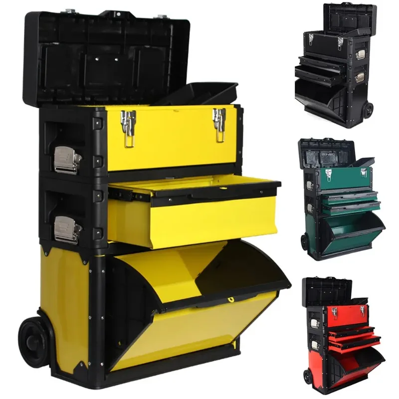 

Removable Three-layers Alloy Tool Box with Wheels with Drawers Large Capacity Portable Tool Storage for Electrician Metalworker