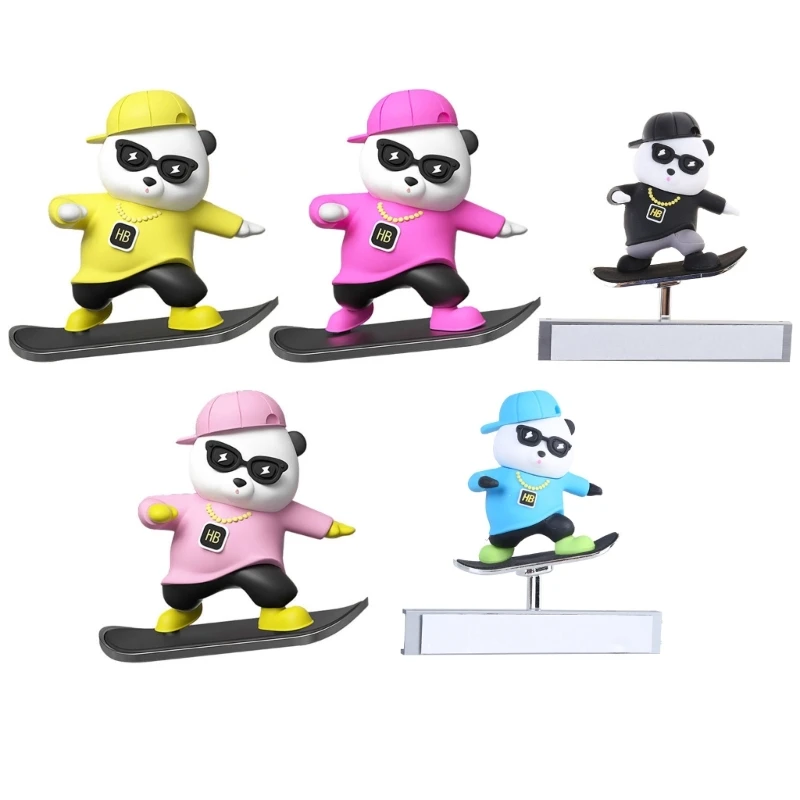 Car Dashboard Decors Ornament Auto Interior Decorations Cartoon Sliding Skateboarding Bear Statue Ornament Gift B03D