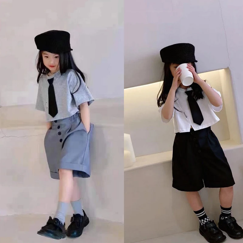 2023 Summer Children'S Clothing Sets Students Campus Style White Polo +Loose Pants Suit Boys And Girls Unisex School Uniforms