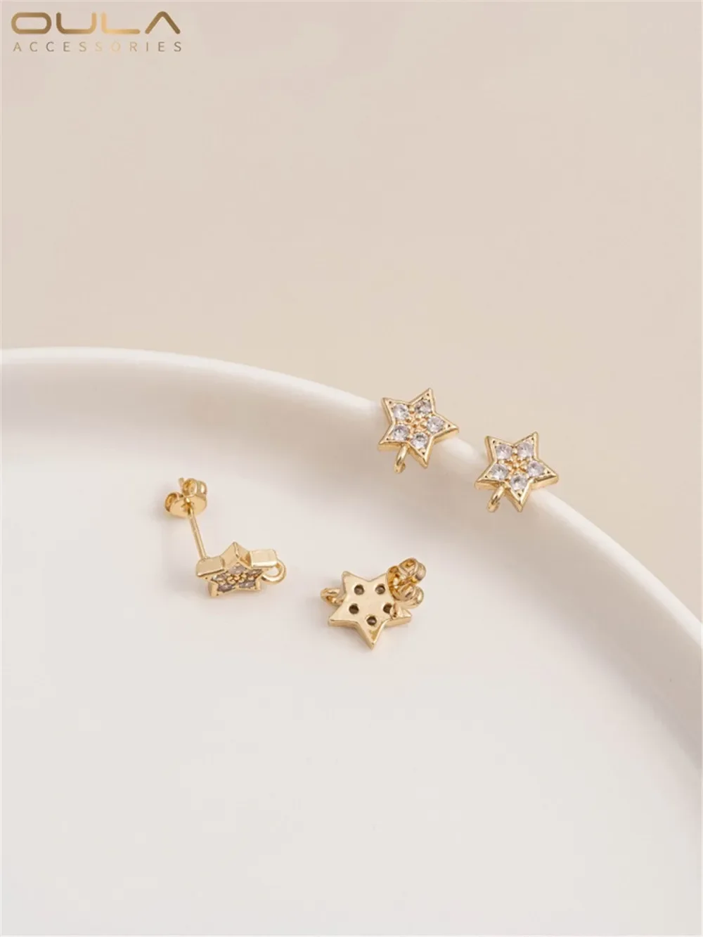 

14K Gold Bag Inset Zircon Five-pointed Star with Hanging Ring Earrings 925 Silver Needle Diy with Hanging Ring Hand Accessories