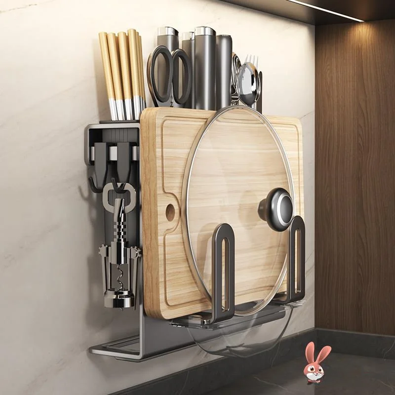 

Многофункциональный настенный органайзер для кухонных ножей, разделочных досок и крышек для кастрюль, интегрированный дизайн, алюминиевый материал