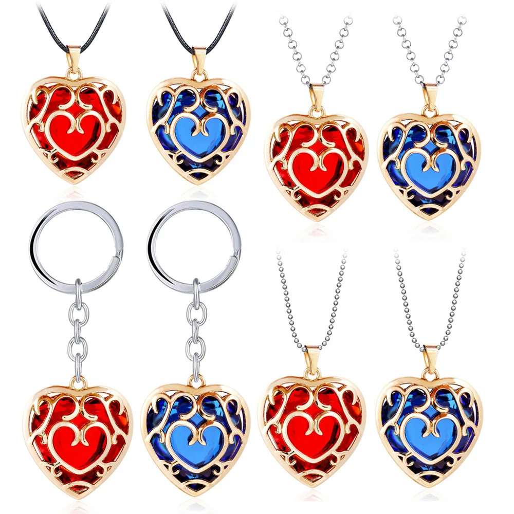 Game The Legend of Link Figures Necklaces Tears of the Kingdom Alloy Crystal Hollow Heart Keychain Women Men Birthday Xmas Gifts