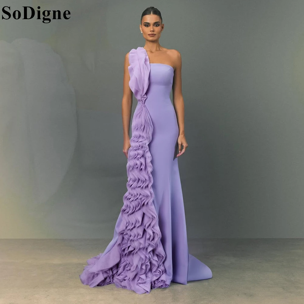 

SoDigne Elegant Lilac Evening Dresses Mermaid One Shoulder Cascading Ruffle Party Dress Special Occasion Prom Gowns Customized