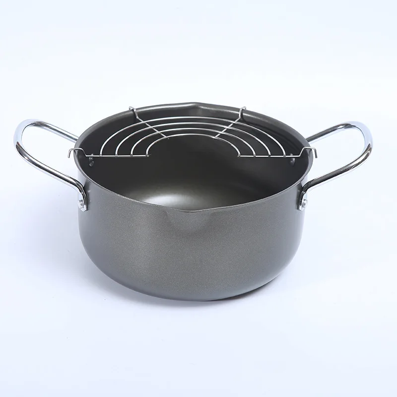 Household Deep Frying Pan Non-stick Pan with Filter Induction Cooker Gas Stove Universal Easy-to-dump Iron Pan Double Ear Pan