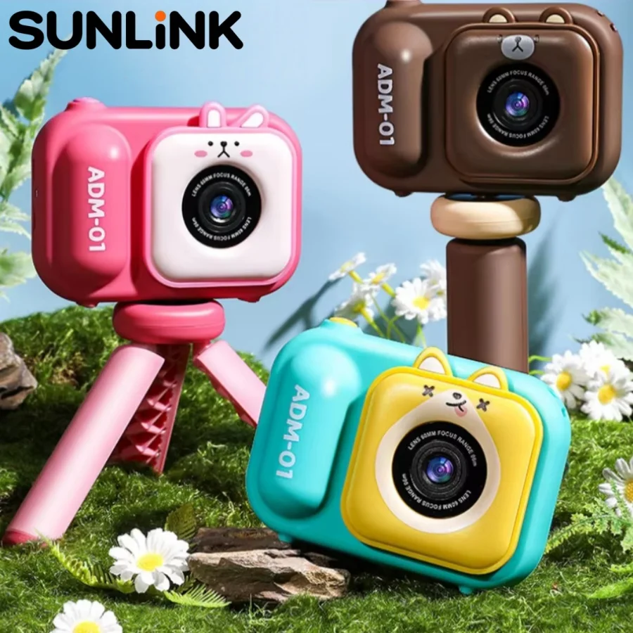 Câmera digital infantil com câmeras frontal e traseira para tirar fotos e vídeos, tripé, desenho animado, coelho, menina, menino, presente de aniversário, console de jogos