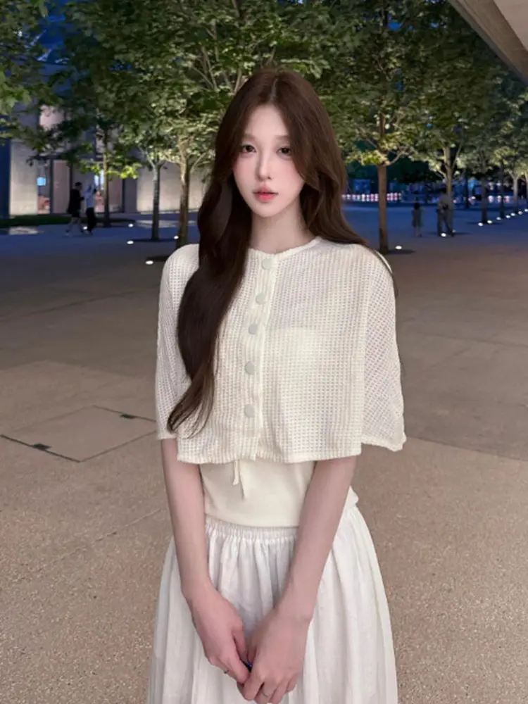 

Gentle Style Off-Shoulder Maxi Dress with Shawl Two-Piece Set Summer 2025 High Waist Cotton A-Line Skirt Citywalk Exclusive