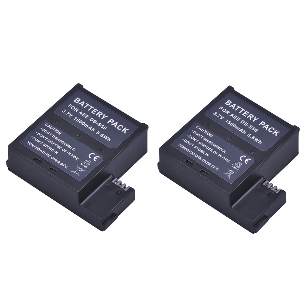 2Pcs 1500mAh DS-S50 DSS50 S50 Battery Accu + USB Charger For AEE DS-S50 S50 AEE D33 S50 S51 S60 S71 S70 Cameras Battery
