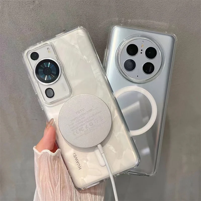 Case For Huawei P60 Magnetic Wireless Charging Soft Bumper Shockproof Hard Clear Cover For Huawei P60Pro P60 Pro Couqe Funda