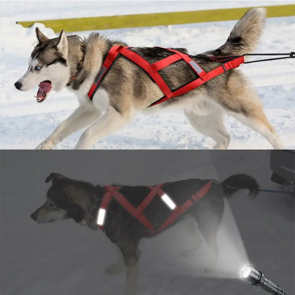 Waterproof Dog Sledding Harness Adjustable Nylon Dog Skijoring Training Vest Reflective Pet Skijoring Harness Winter