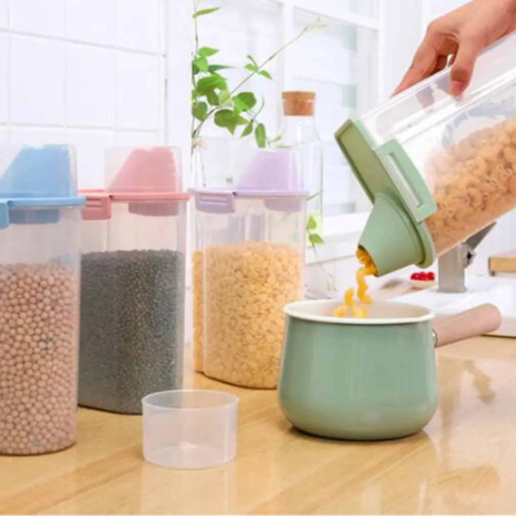 Pet Food Organizer Storage Container Measuring Cup Pour Spout Seal Buckle Dog Cat Grain Dispenser Feeding Containers