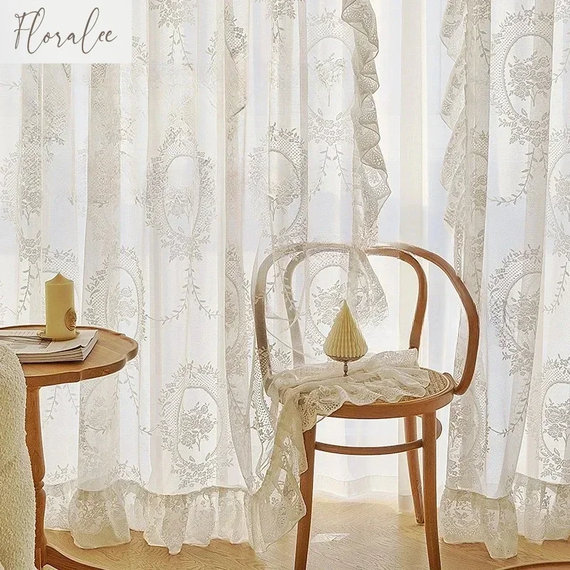 

Popular French Retro Rococo Lace Gauze Curtain Bedroom Living Room Balcony Free Punch Antibacterial Window Curtain Curtain