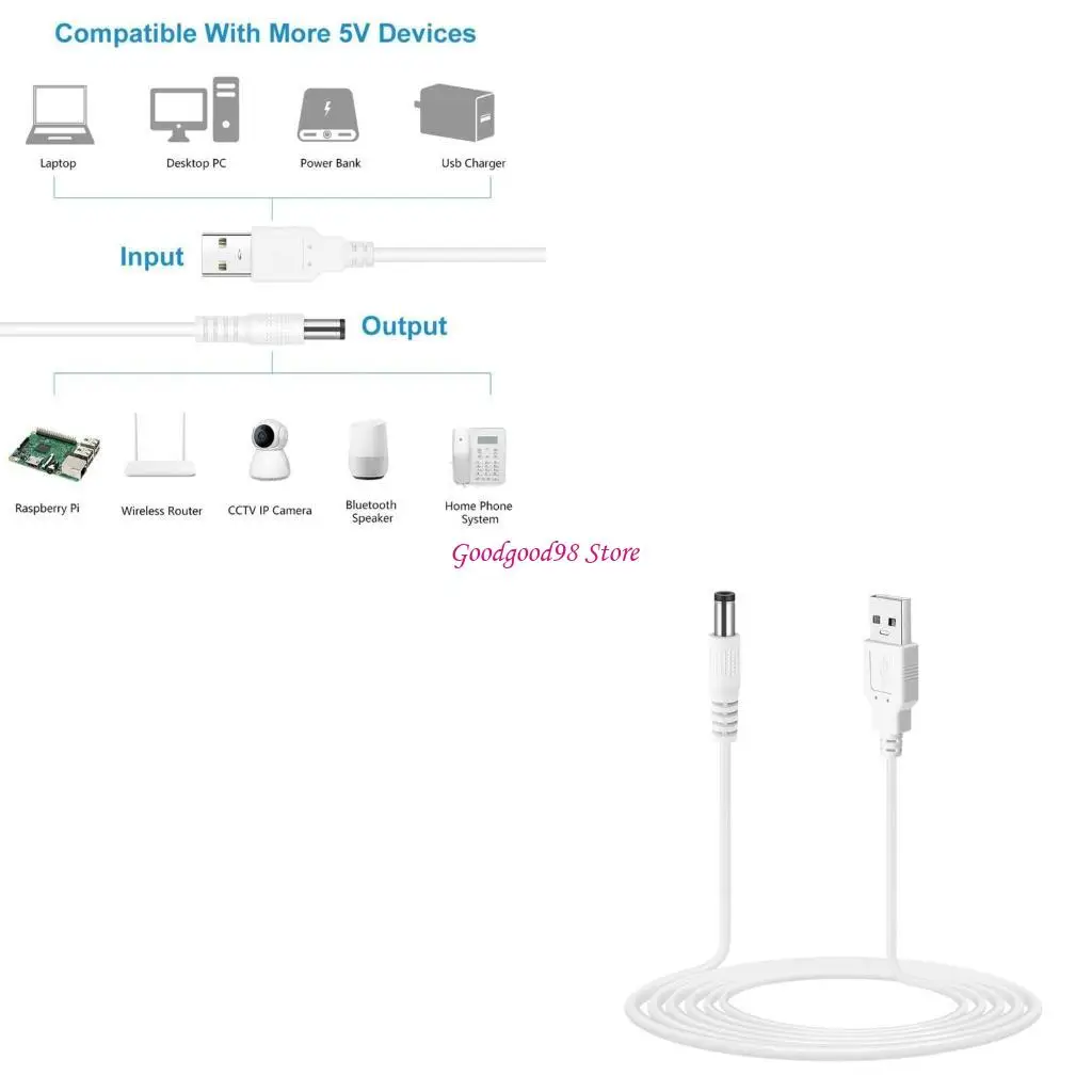 

USB to DC5 Power Cable for Router Speaker USB to DC5.5x2.1mm Plug Charging Cable