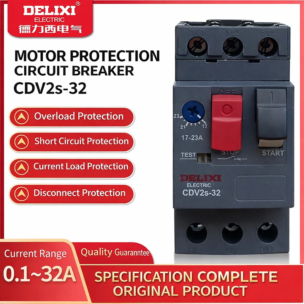Deliixi Motor Circuit Breaker CDV2S  3 Pole Motor Starter Protection Switch NS2