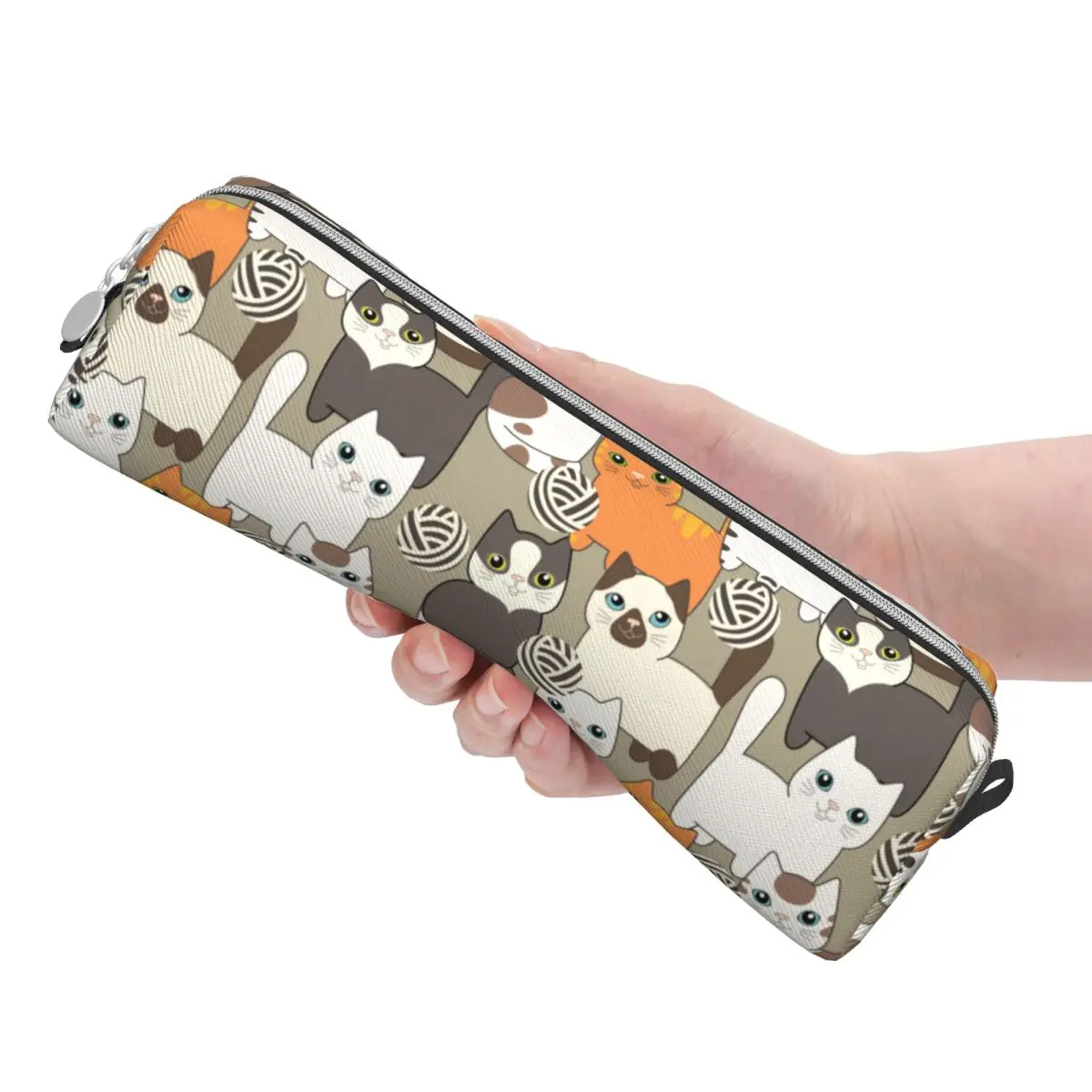 Engraçado Cartoon Cats Pencil Case para Estudantes, Bege Siamese Cat Pencil Pouch, Sacos de grande capacidade, Material escolar, Papelaria Presentes