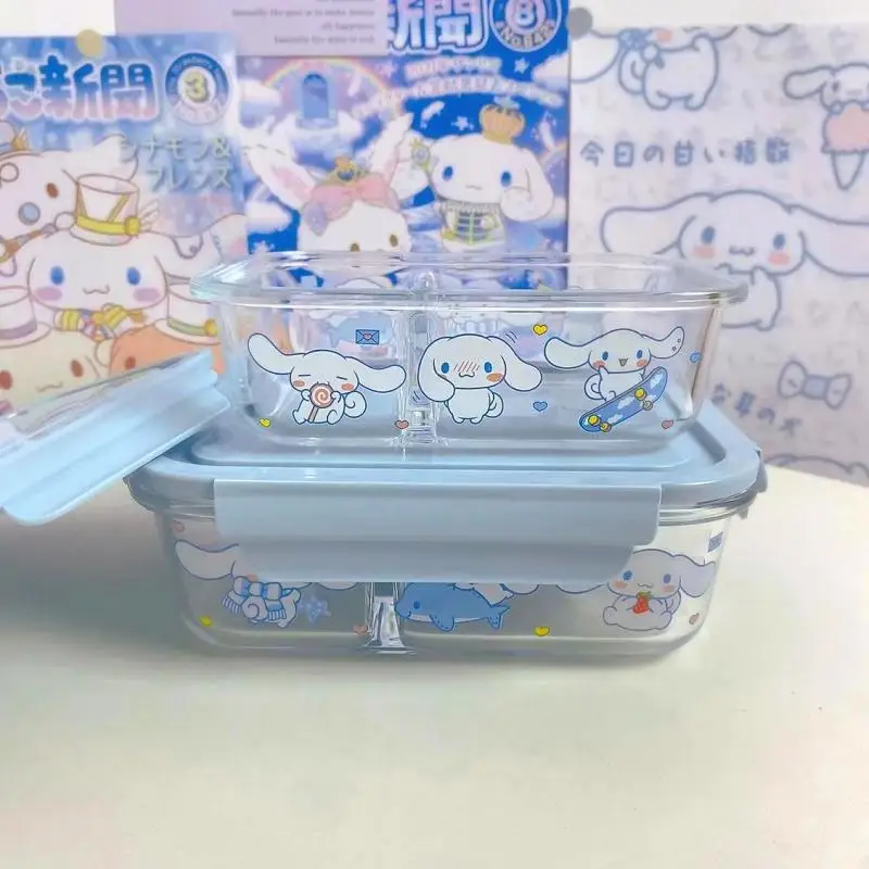 650Ml 1000Ml Sanrio Cinnamoroll Lunch Box Kawaii Large Capacity Student Portable Tableware Cartoon Cute Glass Bento Box Gift