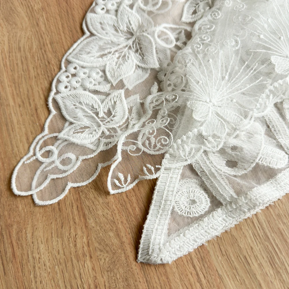 Spring White Woven Floral Lace Hair Scarf Wraps Women Retro Triangle Headscarf Hat Travel Photo Headband Hair Accessories INS