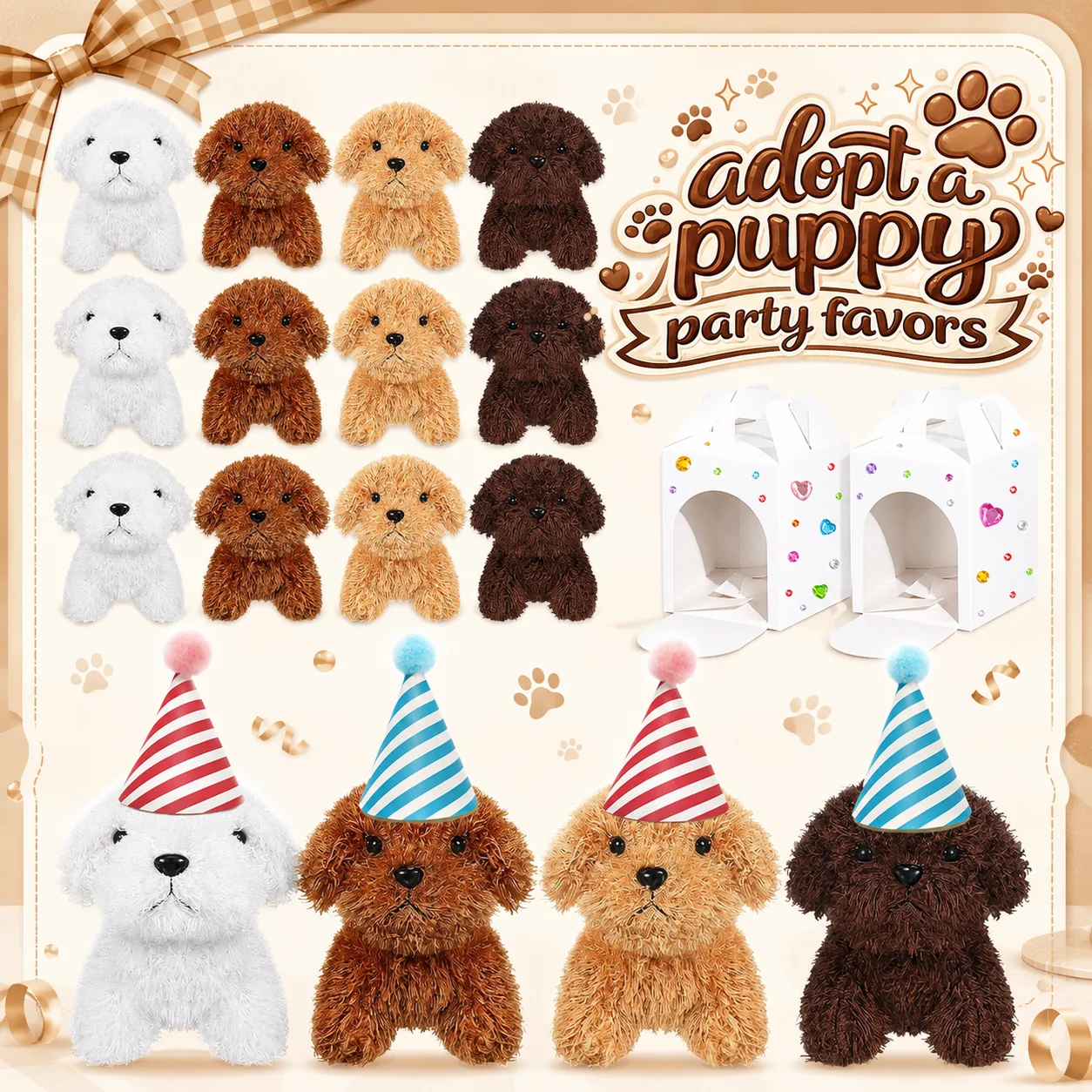 12-36Pcs Adopt A Puppy Party Favors Dog Stuffed Animal Set Includes Mini Dogs