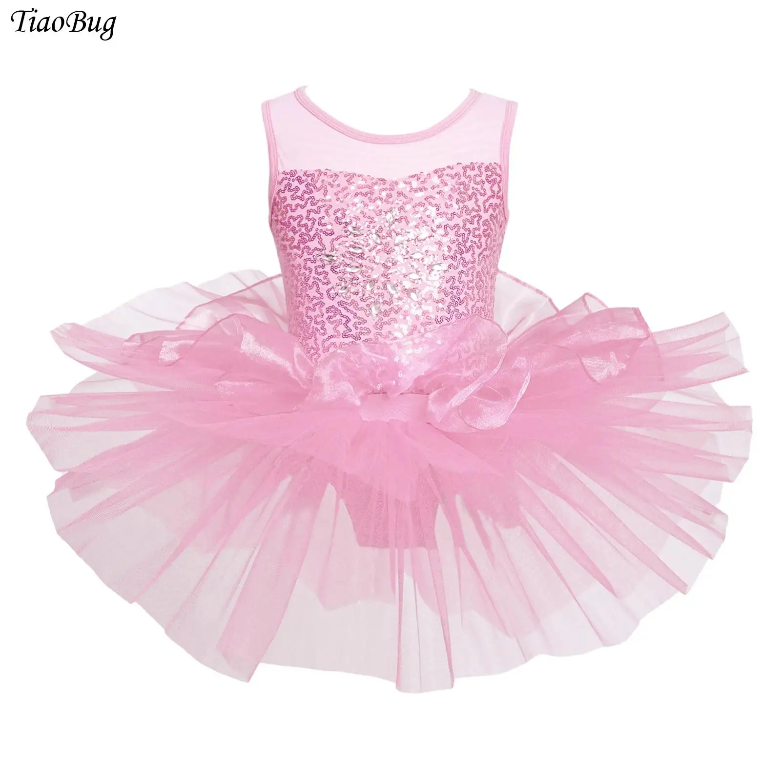 

Ballerina Fairy Prom Party Costume 2024 New Kids Girls Ballet Dance Gymnastics Leotard Dress Sleeveless Sequins Mesh Tutu Dress