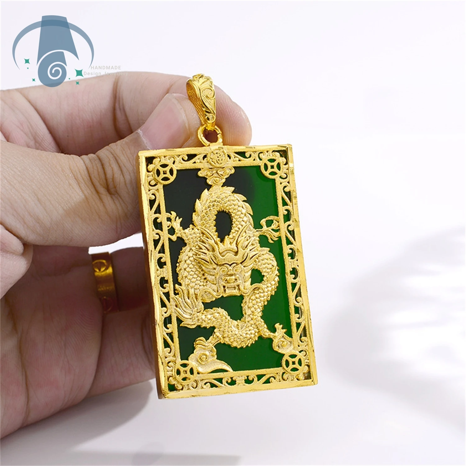 Dragon Horse Sailboat Charm Necklace for Men Gold Chain with Black Obsidian Guan Gong Jade Pendant Spiritual Mens Jewelry Gift