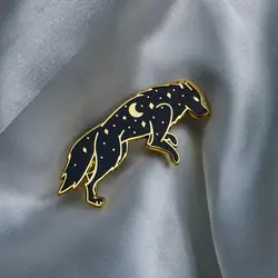 Moon Wolf Hard Enamel Pins Black/ White Animal Badge Brooch for Jewelry Accessory Wholesale Gifts