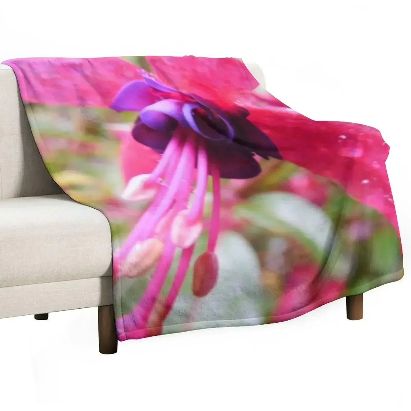 Fuschia Flower w/ Water Droplets 240 Throw Blanket Custom Flannel Fabric Blankets