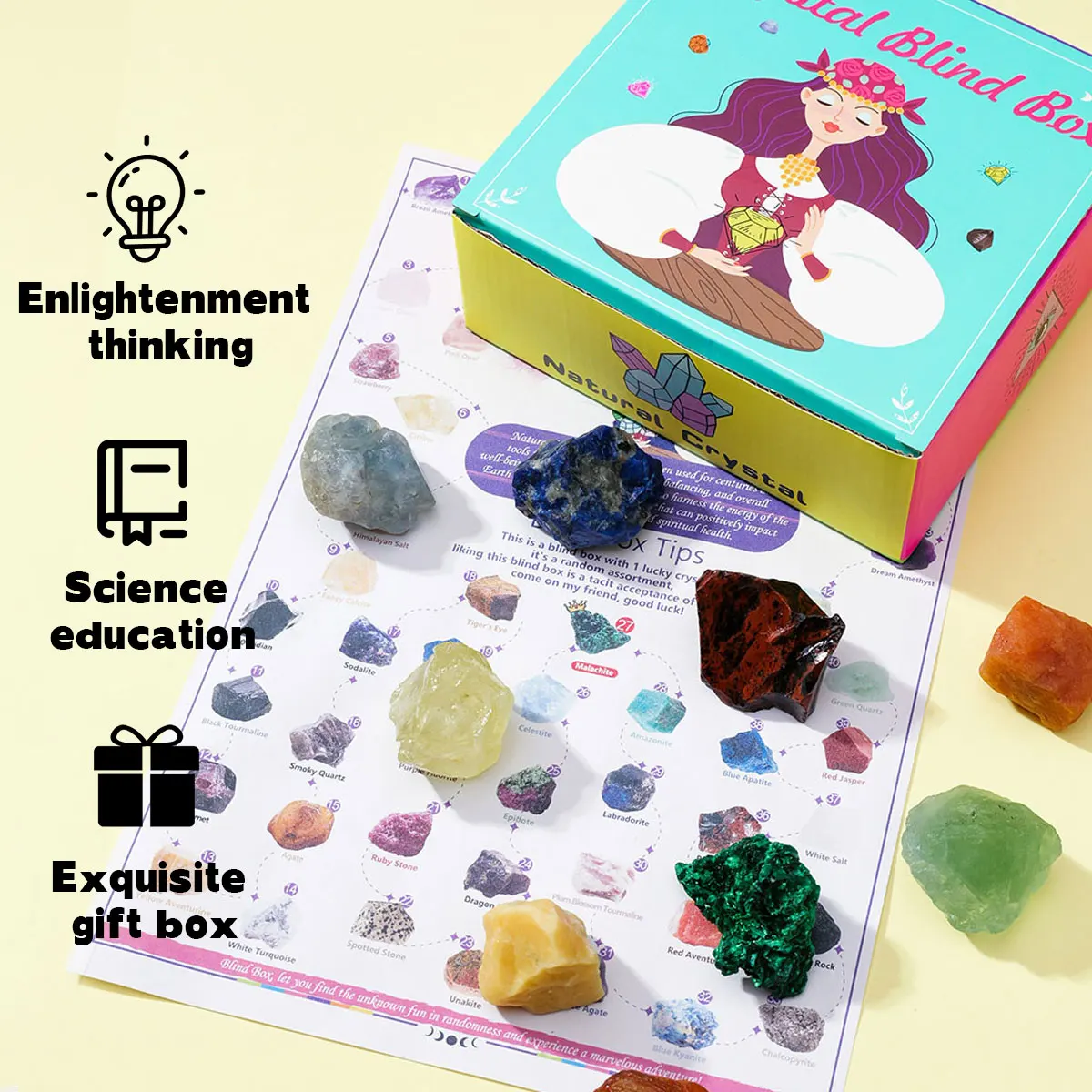عينة معدنية كريستالية طبيعية ، جمع طاقة الزجاجة ، صندوق أعمى ، تعليم الجغرافيا ، هدية الديكور