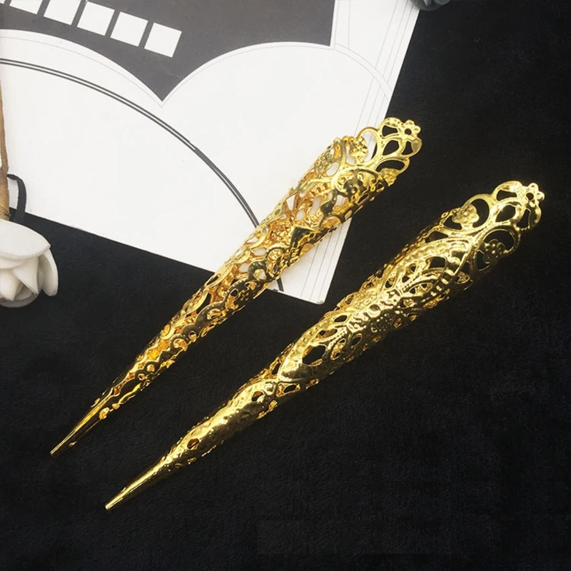 D0LC Fingertip Claw Rings Nails Decoration Chinese Finger Claws Belly Dance Finger Nails Full Finger Rings False Long Nails