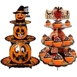 Halloween Cake Stand Pumpkin Bat Ghost Pattern 3 Tier Cardboard Cupcake Stand Dessert Display Holder Halloween Party Decorations