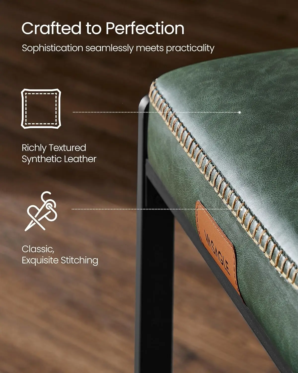 Vasagle Ekho Collection - Bar Stools Set Of 4, Counter Height Bar Stools, Synthetic Leather With Stitching, Mid-Century Modern