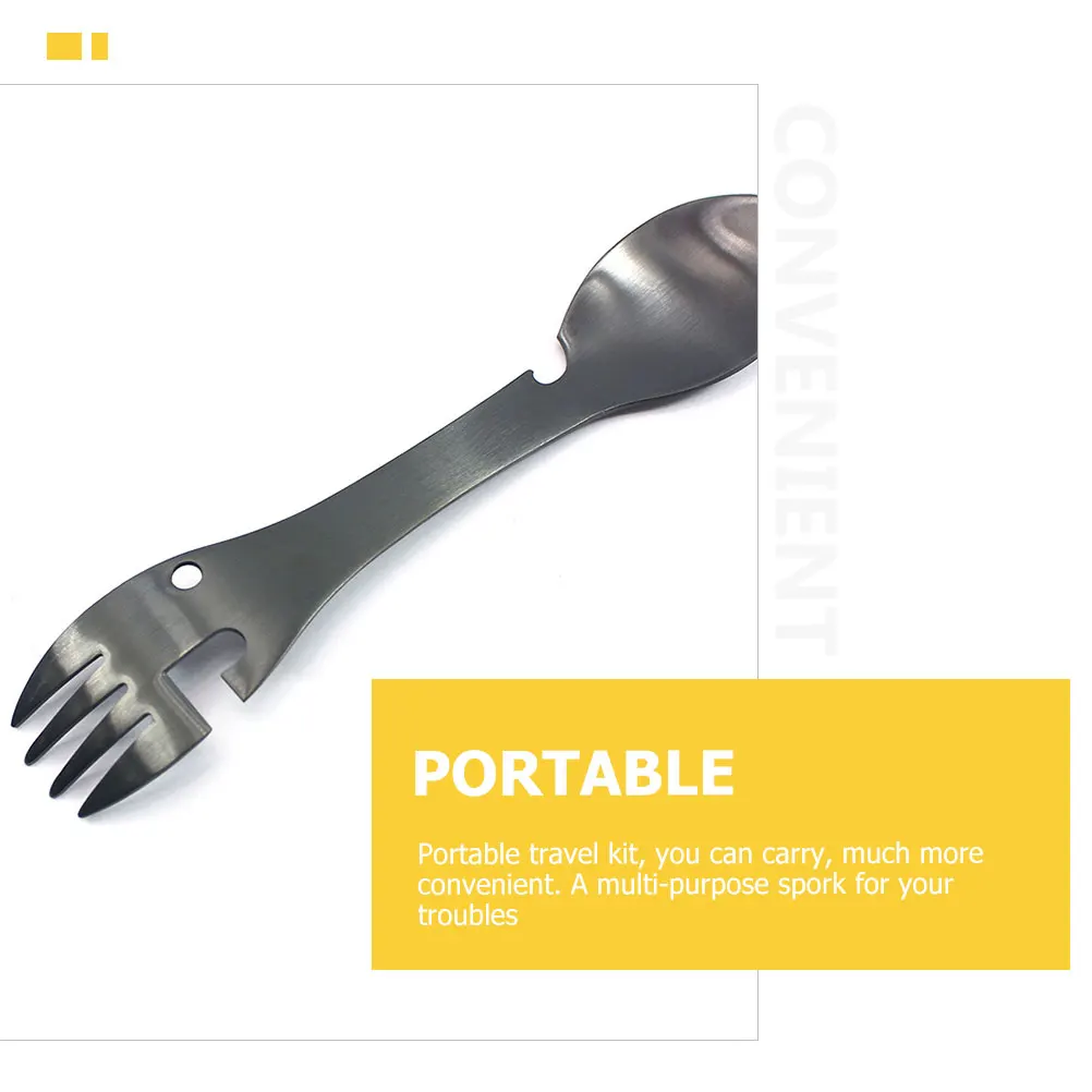 

4Pcs Stainless Steel Multifunctional Tableware Spork Fork Bottle Opener Camping Cutlery Outdoor Utensils for Hiking Picnic