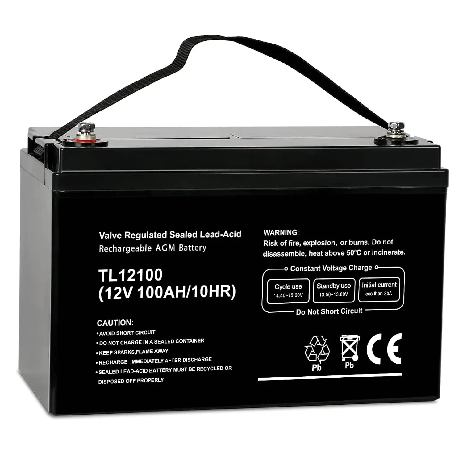 Deep Cycle AGM 12V 100Ah Battery, Maintenance-Free, 1150A Max Current, RV Solar Marine Trolling Motor Off-Grid, Customized
