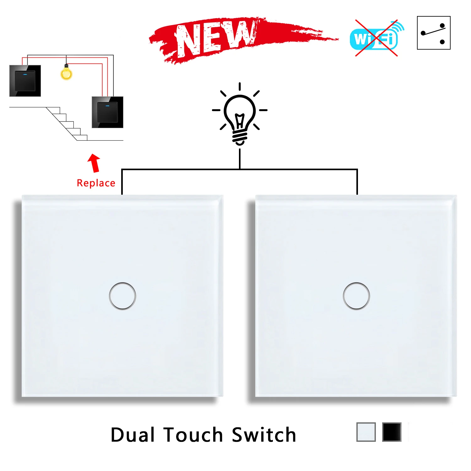 2way 3way 1gang Touch Switch Wall Light Switches No Neutral Wire 240V No Wifi For Staircase Bedside Switches Bedroom