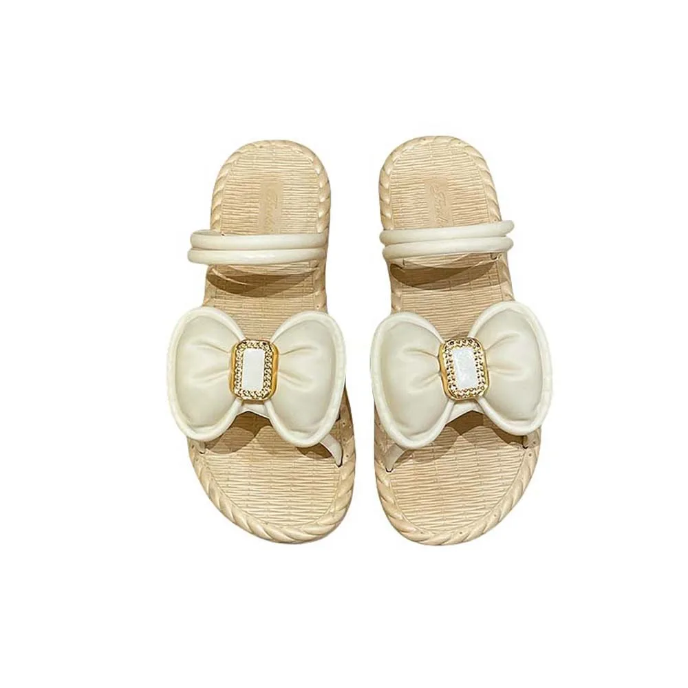 

Sweet PVC Bow Flats Slippers Bowknot Bohemian Style Bow Flips Flops Fashion Beachwear Shoes Slippers for Women Lady
