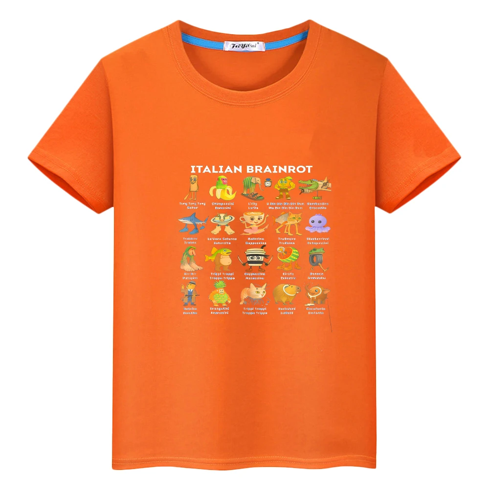

Anime Short 100%Cotton Tees Italian Brainrot print t shirt for kids boy 10years cartoon Tops y2k one piece kids clothes girls