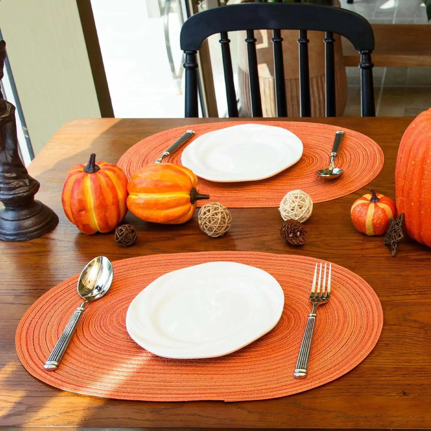1/6/10pcs 35x50cm Orange Placemats Big Oval Braided Natural 