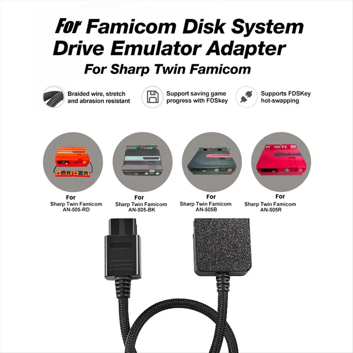 newT77 For FDSkey Disk System Drive Emulator+Cable Adapter+4GB Card with OLED Display for Sharp Twin Famicom Emulator Black