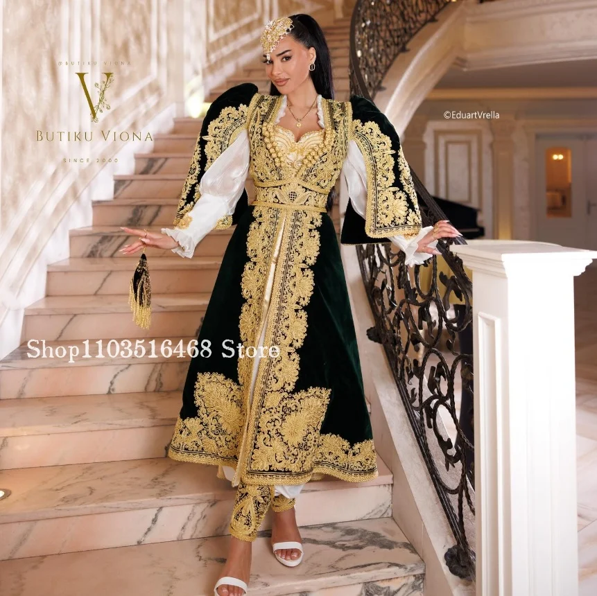 Lace-Printed Algerian Wedding Dress Customized Traditional Ethnic Noble Bridal Gown Ethnic Cultural Celebration Gown Evening Gow