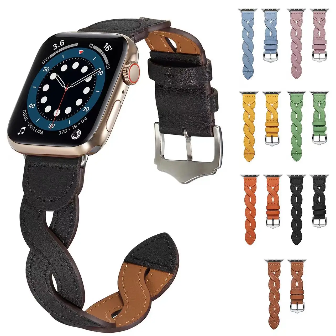 

Premium Leather Strap for Apple watch band 45mm 41mm 44mm 42mm 40mm 38mm Braided Wristband for iWatch series Ultra 8 7 6 5 4 SE