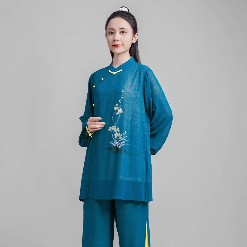 بدلة نسائية أنيقة من Taichi Kung Fu موحدة ذات ثنى سائل قابلة للتنفس ومريحة للفنون القتالية الصينية التقليدية