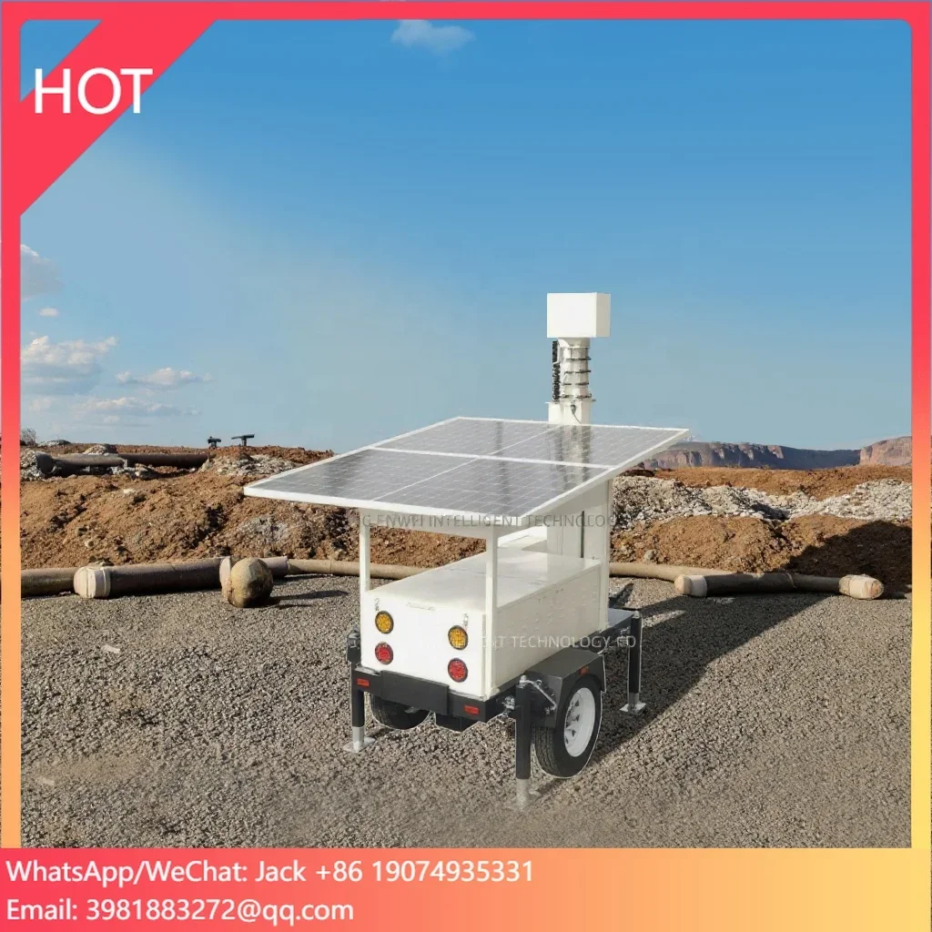 Outdoor Mobile Security Camera Trailer Solar Powered Trailer With Portable Monitoring System For Construction Site Monitoring