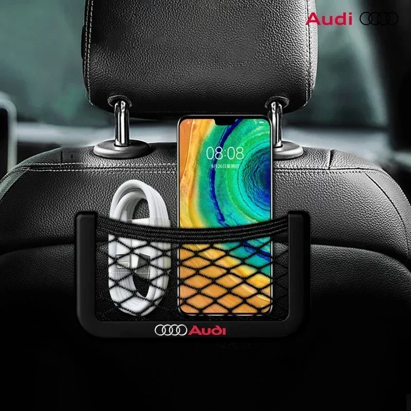 مقعد السيارة الجانب الخلفي تخزين صافي حقيبة حامل هاتف منظم الجيب لأودي Q2 Q3 Q5 Q7 Q8 A3 A4 A5 A6 A7 R8 B5 B6 B7 B8 C5 C6 C7