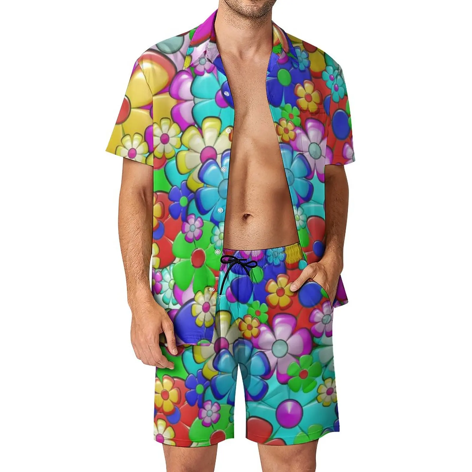 Flower Power Peace Men Sets Retro Hippy 70s Casual Shirt Set Trendy Beach Shorts Summer Graphic Suit 2 Piece Clothing Plus Size