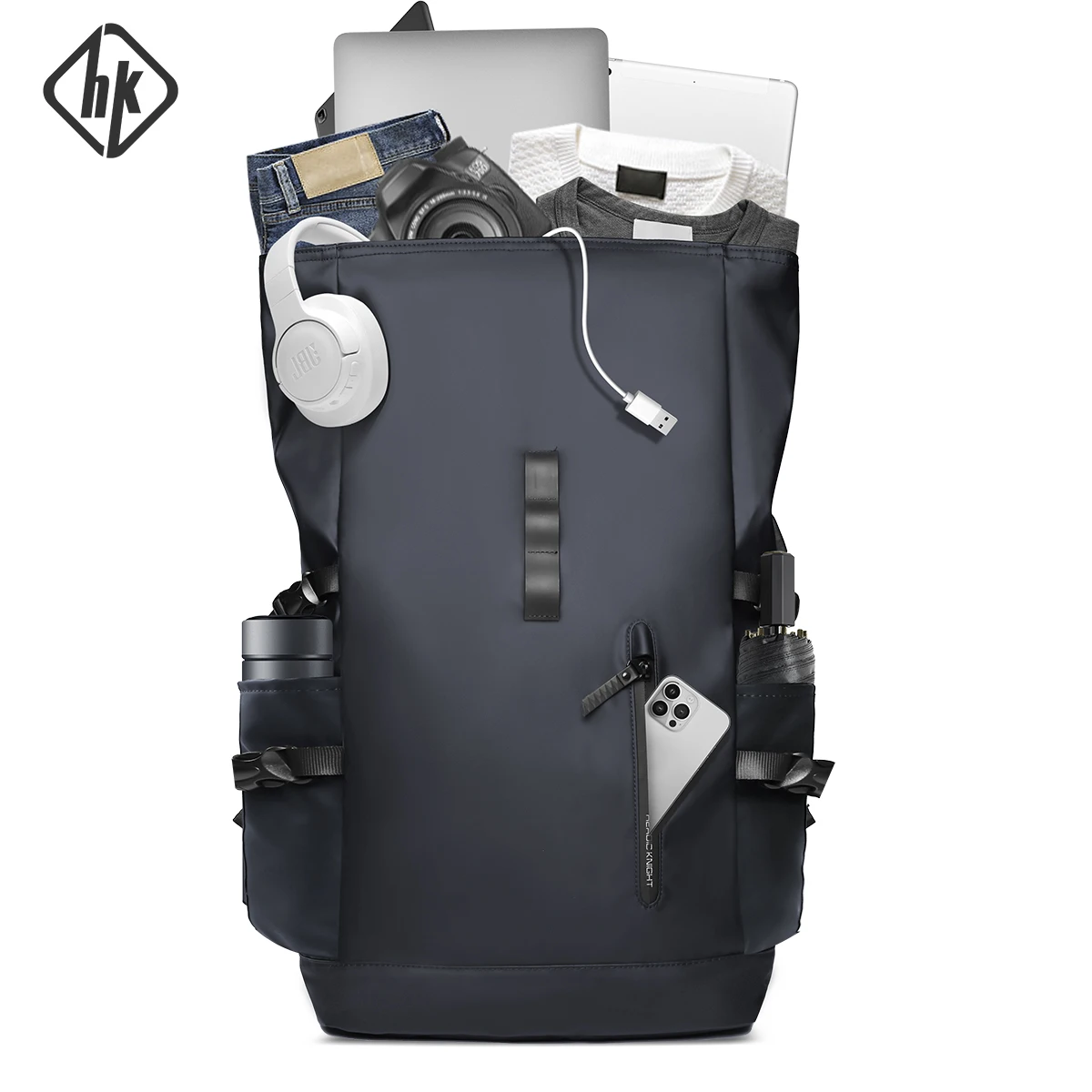 HcanKcan Expandable High Capacity Backpack with USB Fashion Waterproof Travel Bag Roll Top Design Multifunction 15.6\