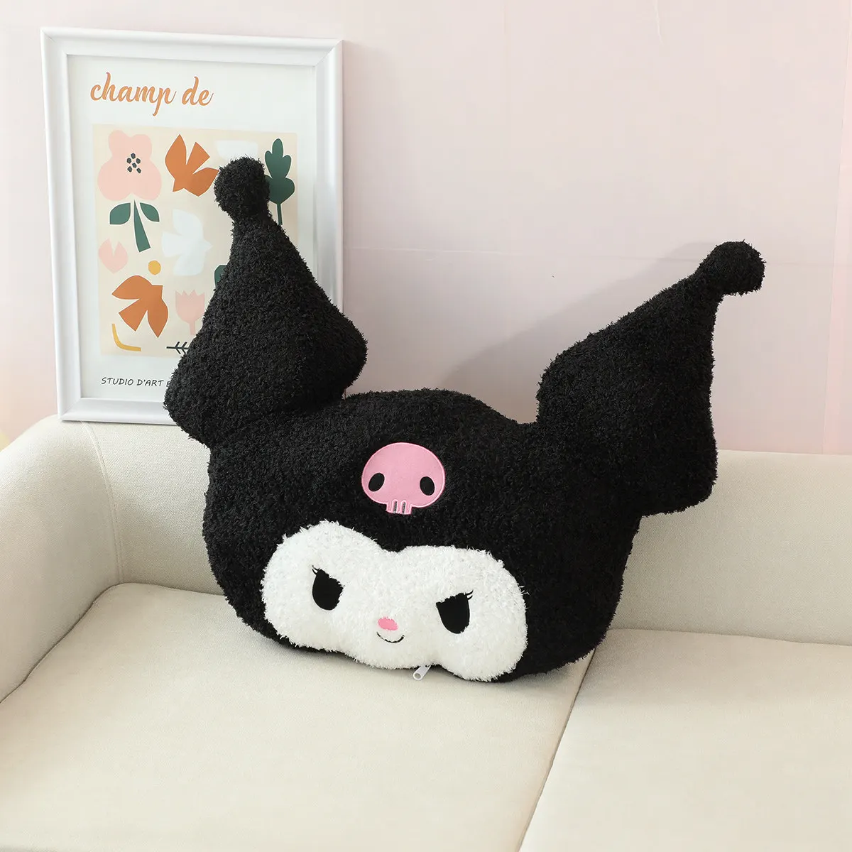 Sanrio Cartoon Anime Kuromi Plush Pillow Lovely Kuromi Stuffed Doll Home Decor Sofa Cushion Comfortable High-Quality Gifts  ﻿