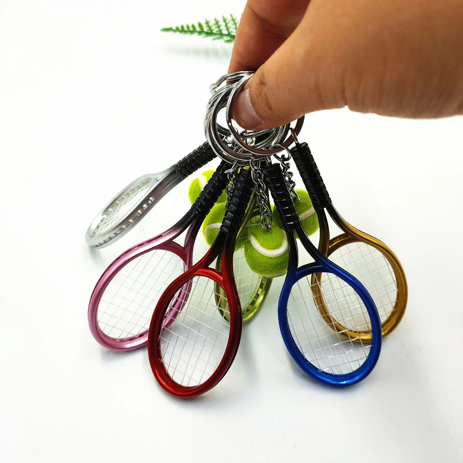 18Pcs Cute Sport Mini Tennis Racket Pendant Keychain Keyring Key Chain Ring Finder Holer Accessories Gifts for Teenager Fan