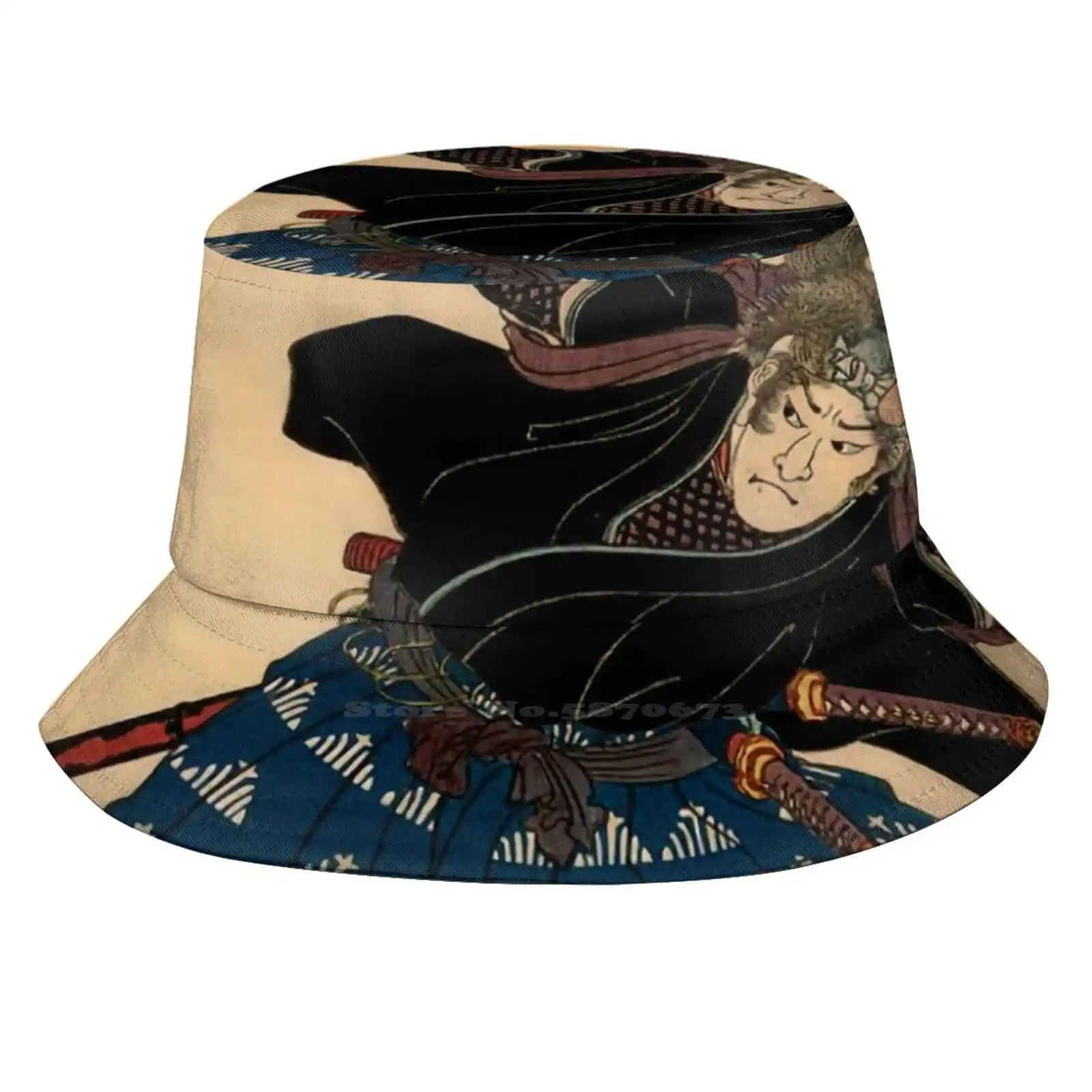 Miyamoto Musashi By Kuniyoshi Utagawa Unisex Fisherman Hats Bucket Hats Manga Miyamoto Musashi Musashi Miyamoto Sword Katana